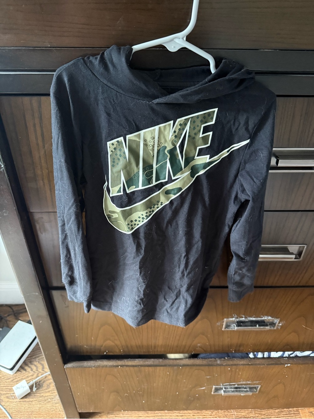 Nike Black Hoodie with Olive Green Camo Logo